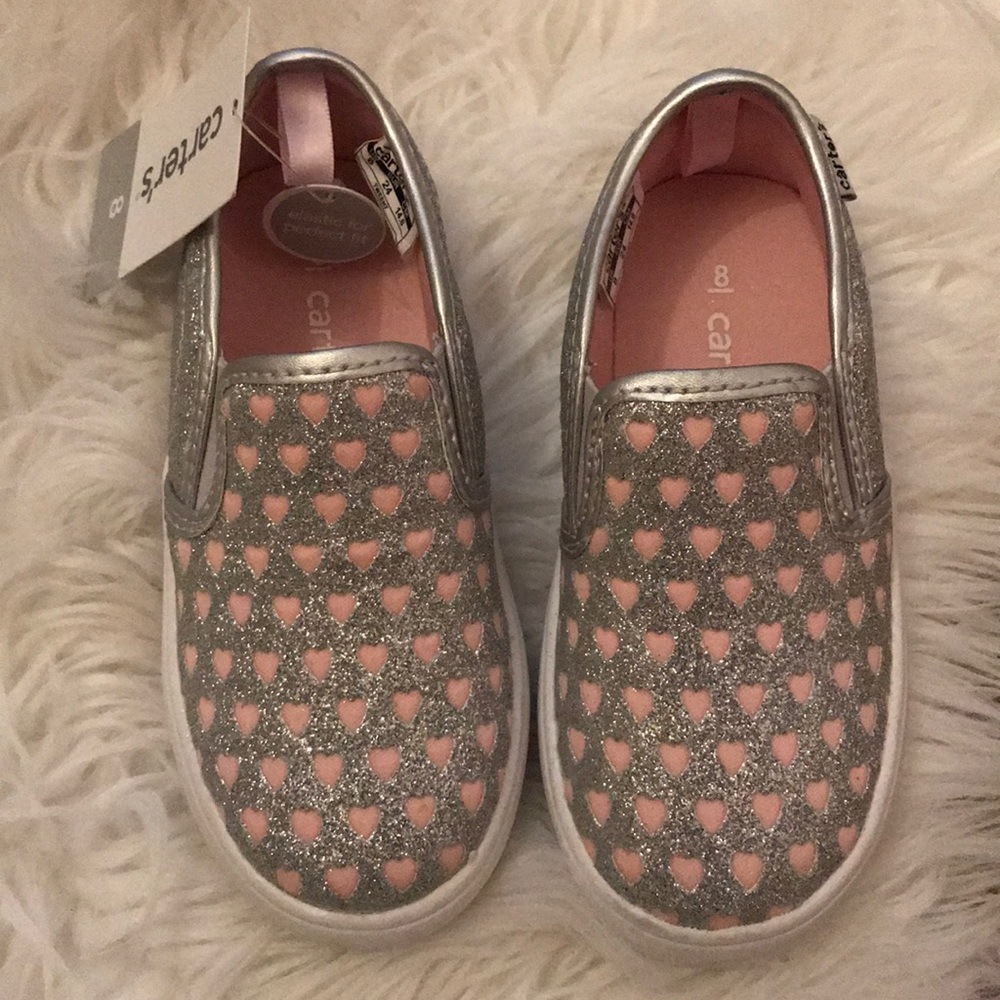 Carters silver and pink slip ons